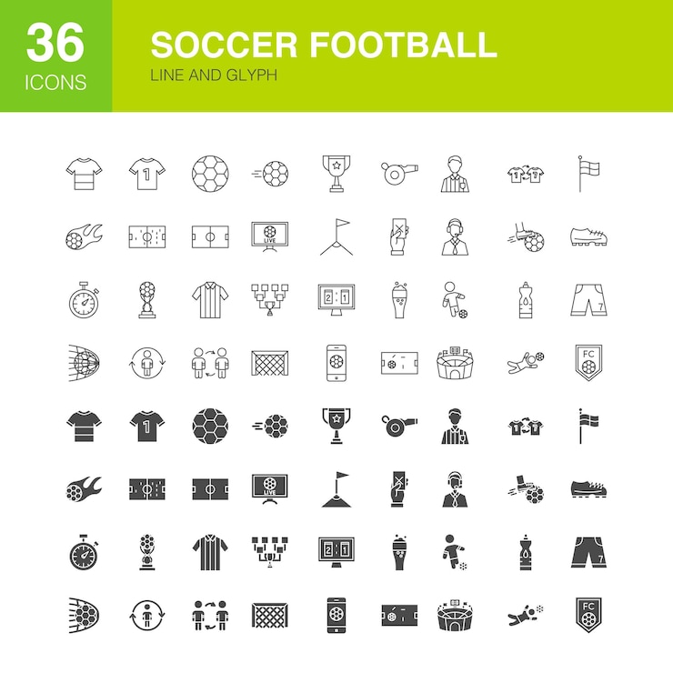 Icone del glifo web della linea di calcio di calcio