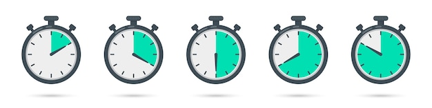 Icone del timer del cronometro in un design piatto Illustrazione vettoriale