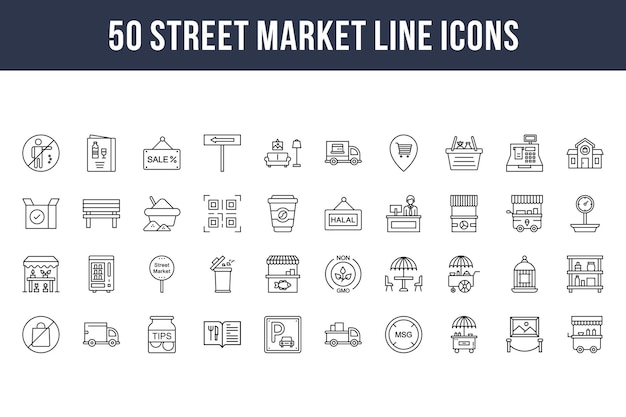 Icone della linea del mercato di strada