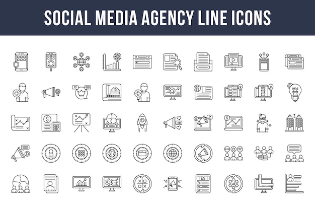 Icone della linea dell'agenzia di social media