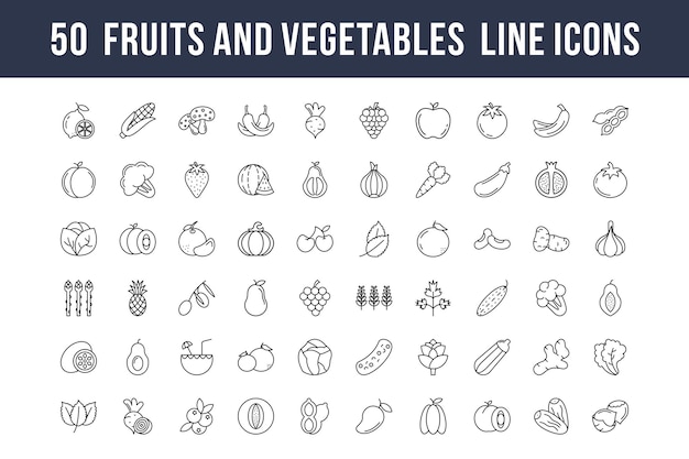 Icone della linea di frutta e verdura