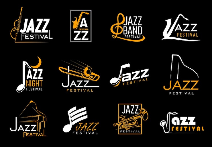 Vettore icone della musica jazz sassofono tromba strumenti