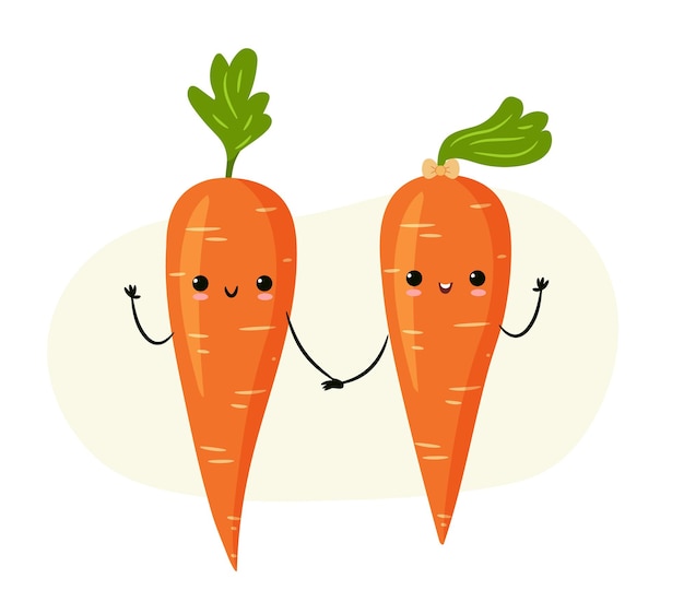 Icone di carattere carino carota isolate. Coppia di carote del fumetto illustrazione vettoriale.