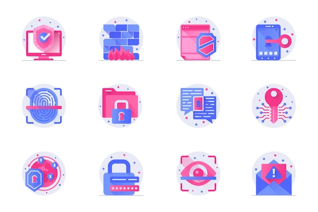 Icone di colore piatto web di concetto di sicurezza informatica con set di ombre Pack pittogrammi di accesso alla protezione