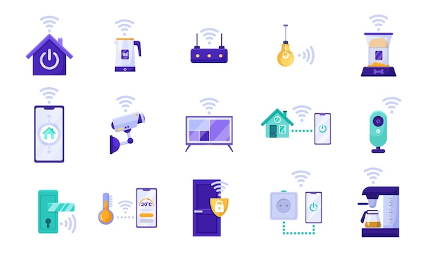 Icone di dispositivi domestici intelligenti su illustrazione vettoriale a sfondo bianco