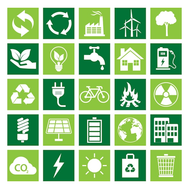 icone di ecologia verde impostate su sfondo bianco simbolo del segno di natura risparmio supporto e soluzione