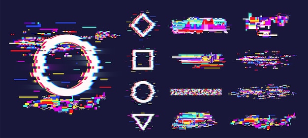 Icone di effetto glitch con raccolta di illustrazioni in stile realistico