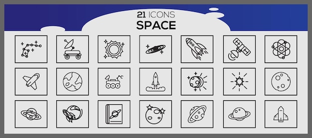 Icone di elementi spaziali Set di icone di glifi solidi spaziali Icone piatte spaziali