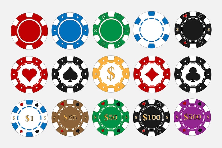 Vettore icone di fiches del casinò di poker in diversi colori semplice set di fiches del casinò di poker