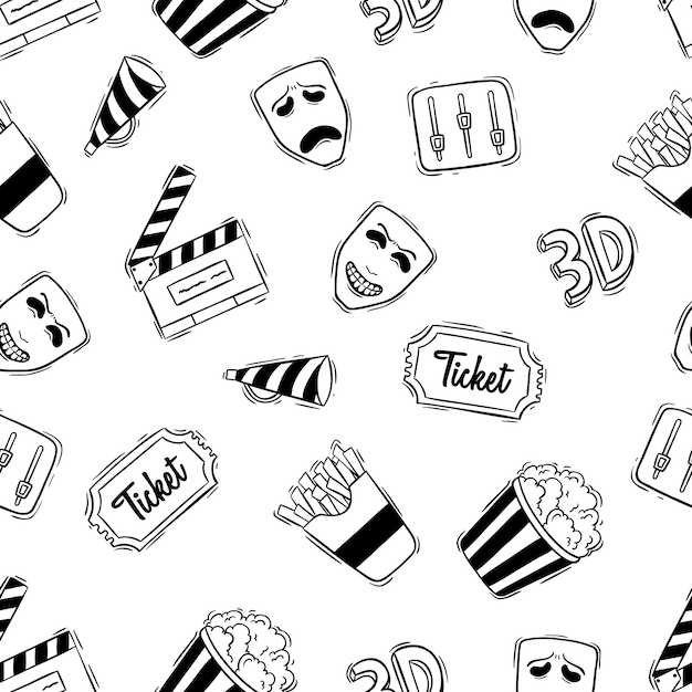 icone di film o film in seamless con stile doodle