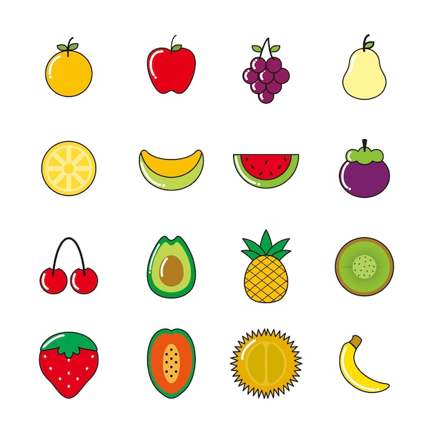 Icone di frutta fresca insieme illustrazione vettoriale isolato