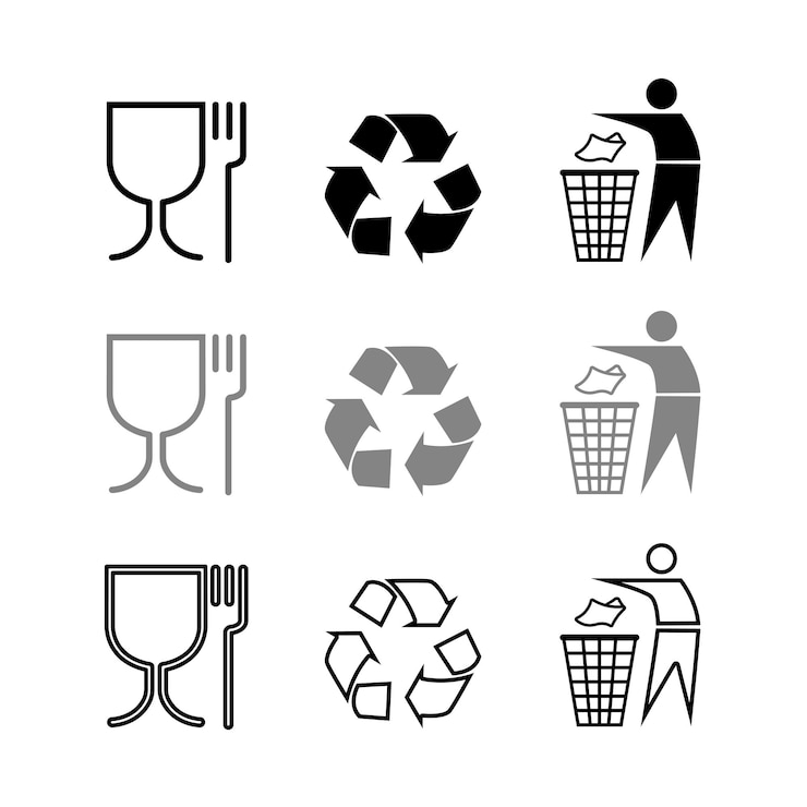 Vettore icone di imballaggio logo di riciclaggio degli alimenti logo della spazzatura