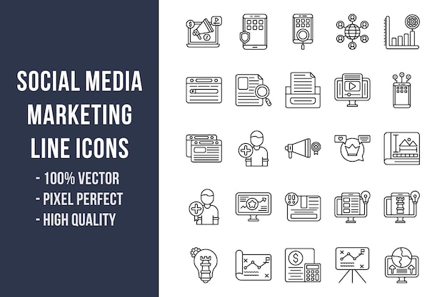 icone di linea di social media marketing