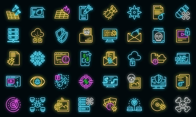 Icone di malware impostate vettore neon