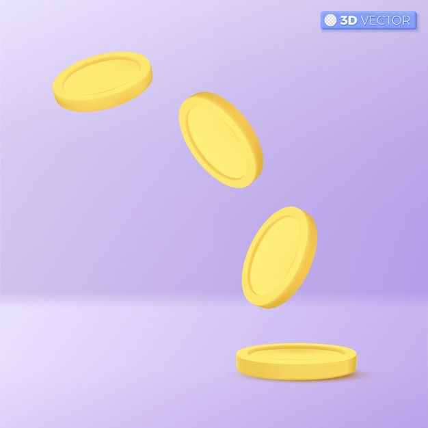Icone di monete d'oro 3d Simbolo di serie Rotante Moneta d'oro vuota Segno Crescita Reddito Risparmio Investimento Ricchezza Successo commerciale concetto 3D vettoriale illustrazione isolata Cartoon pastel Stile minimo