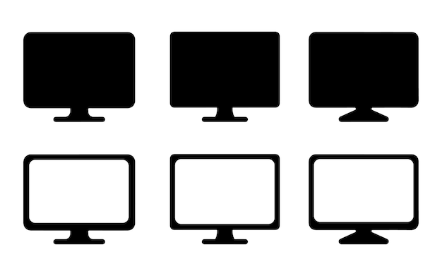 icone di monitor di computer in bianco e nero set di arte vettoriale