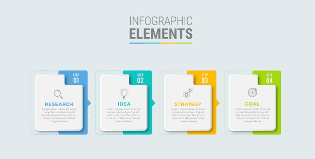 Icone di progettazione del modello infografico aziendale 4 opzioni o passaggi