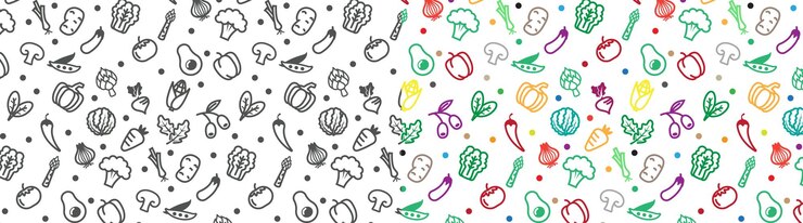 Vettore icone di verdure carine sfondo a modello senza cuciture per la carta da parati del ristorante cibo sano insalata fresca
