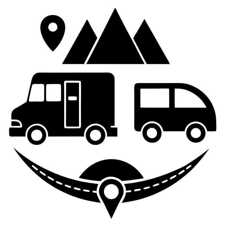 Vettore icone di viaggio in auto camper e simboli di percorso illustrazione vettoriale