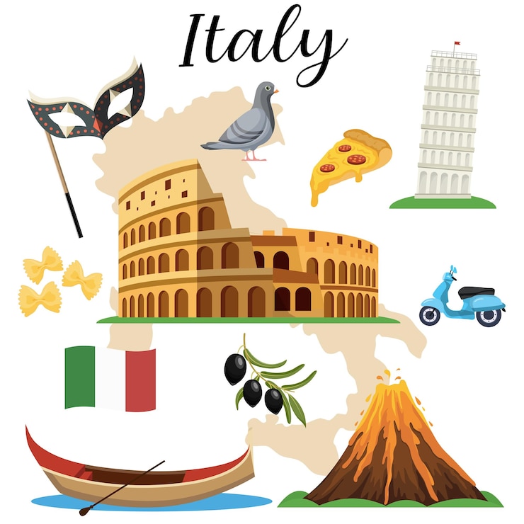 Vettore icone famose italiane di simboli impostano l'illustrazione di vettore