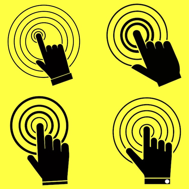 Icone gestuali touchscreen su sfondo giallo