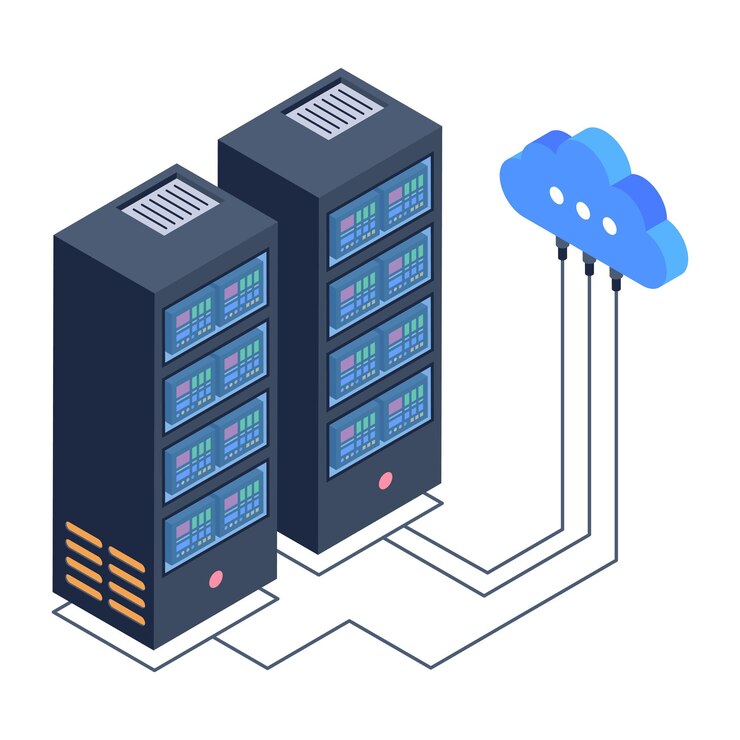 Vettore icone isometriche del data center