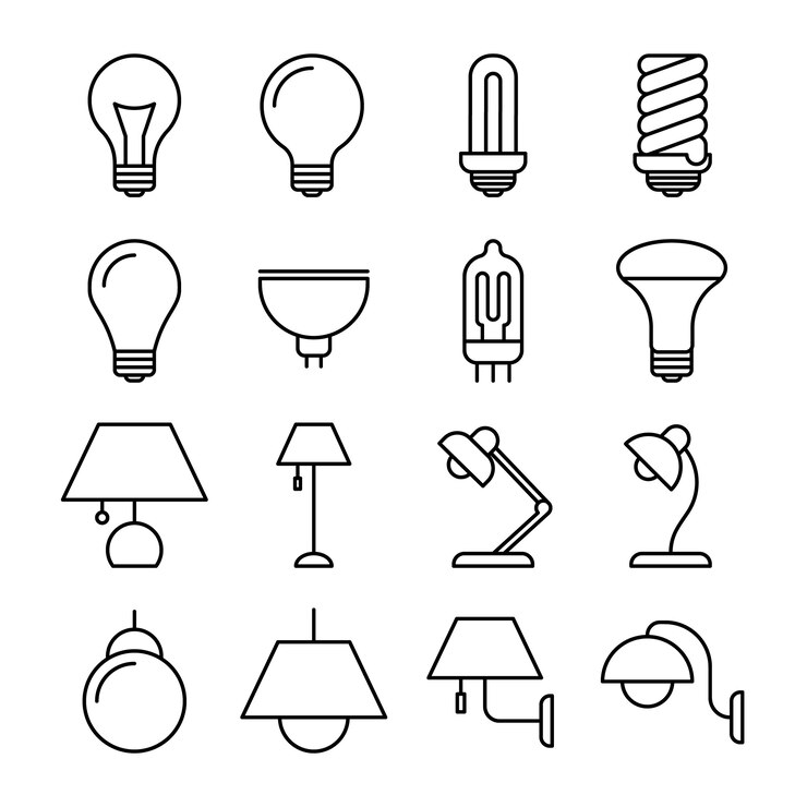 Vettore icone linea lampada