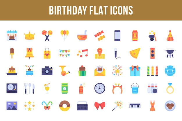 Icone multicolori piatte di compleanno