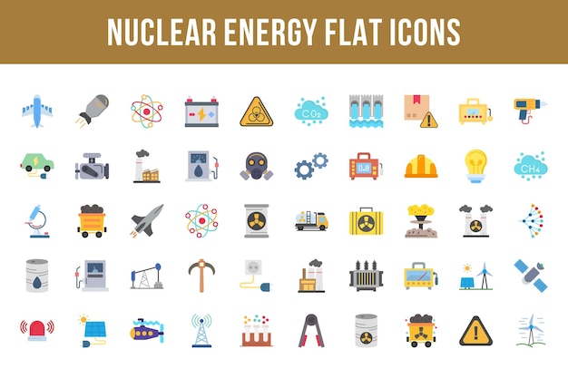 Icone multicolori piatte di energia nucleare