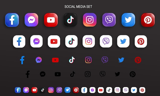 Icone popolari dei social media impostate in un moderno stile 3D