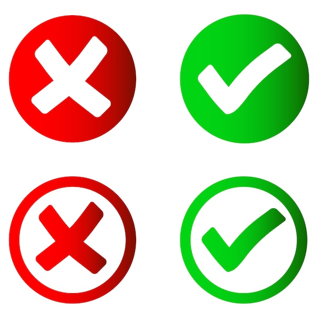 icone simbolo chek, vettore segno chek verde, segno croce rossa