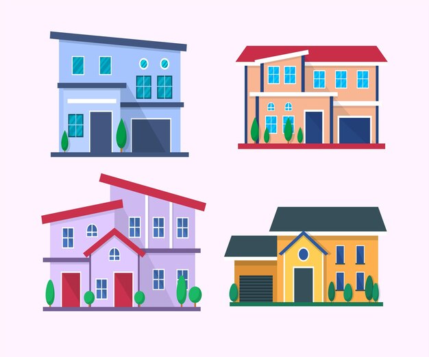 Icone vettoriali di costruzione di case Cottage e villa Villa bungalow e townhouse