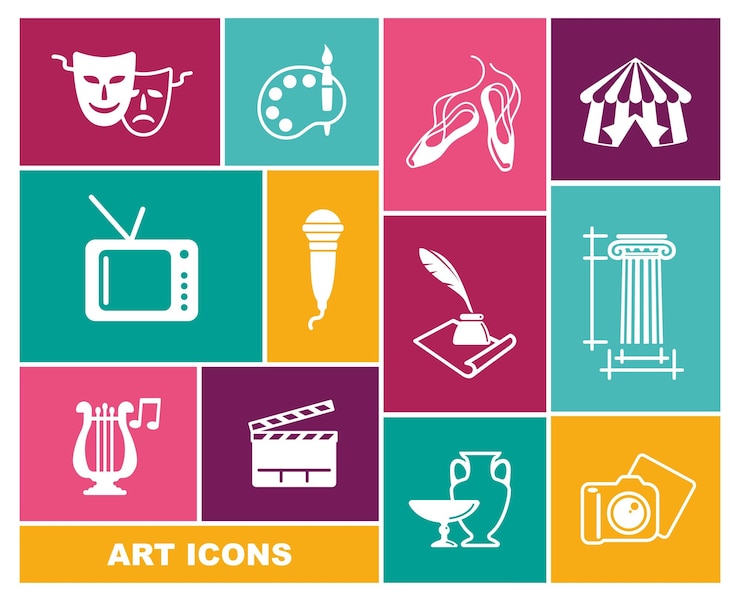 Vettore icone vettoriali di cultura e arte in stile piatto