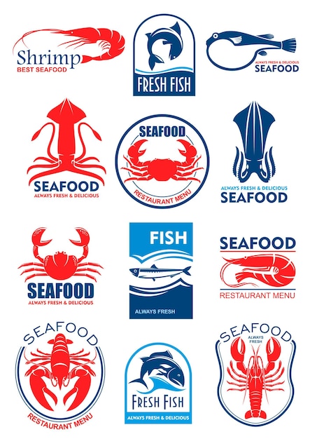 Icone vettoriali di pesce per il menu del ristorante
