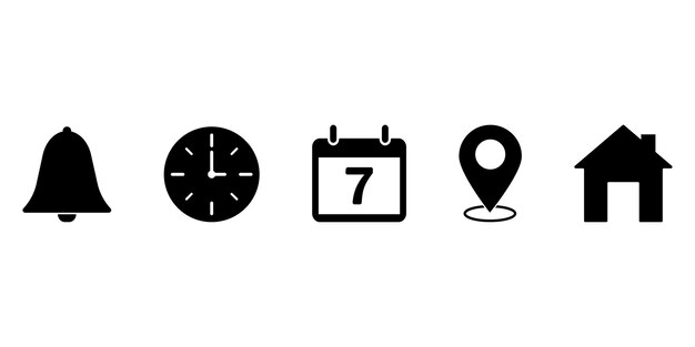 Icone vettoriali di promemoria di notifica Bell orologio posizione calendario icone aderess Eps 10