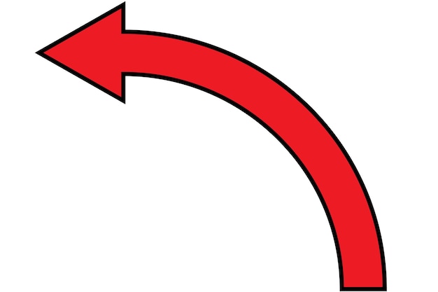Iconica a freccia curva rossa a forma di cerchio su sfondo bianco Isolato