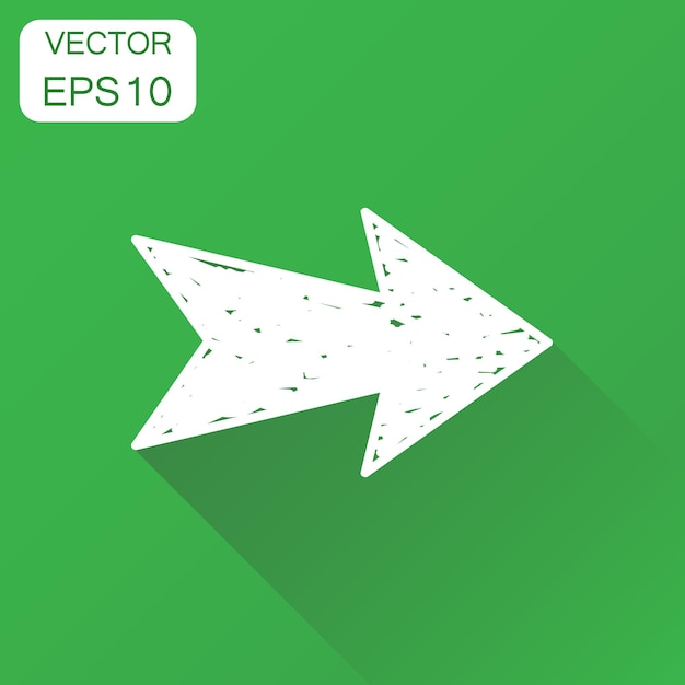 Iconica a freccia disegnata a mano Pittogramma a freccia di concetto aziendale Illustrazione vettoriale su sfondo verde con lunga ombra