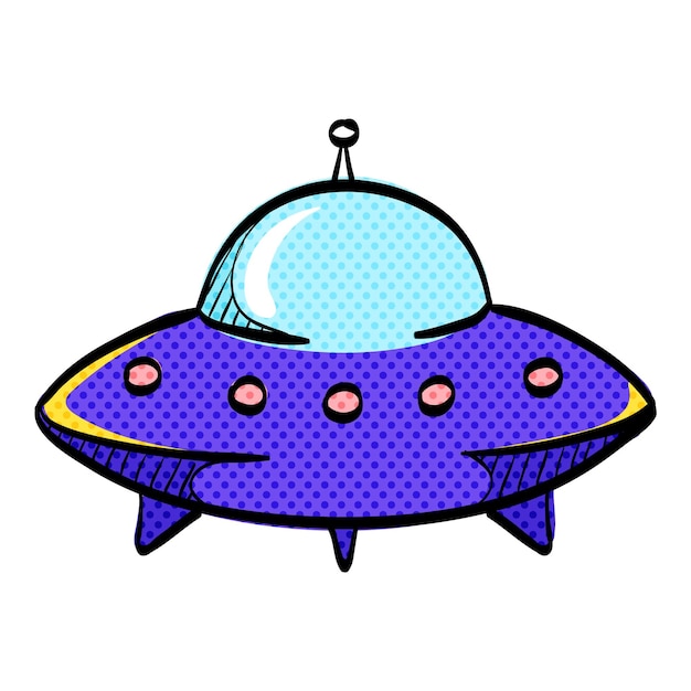 Iconica a mezza tonalità del disco volante, illustrazione vettoriale a colori disegnata a mano