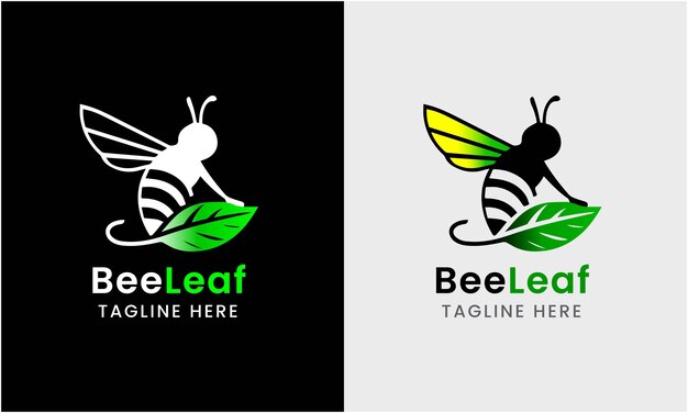 Iconica dell'ape, campione del logo della foglia d'ape, foto concettuale del miele naturale giallo-verde