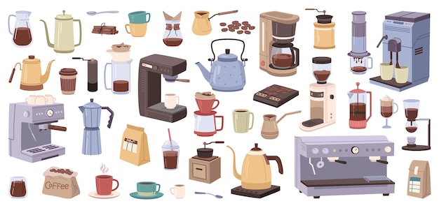 Iconica dell'attrezzatura e della macchina per la preparazione del caffè