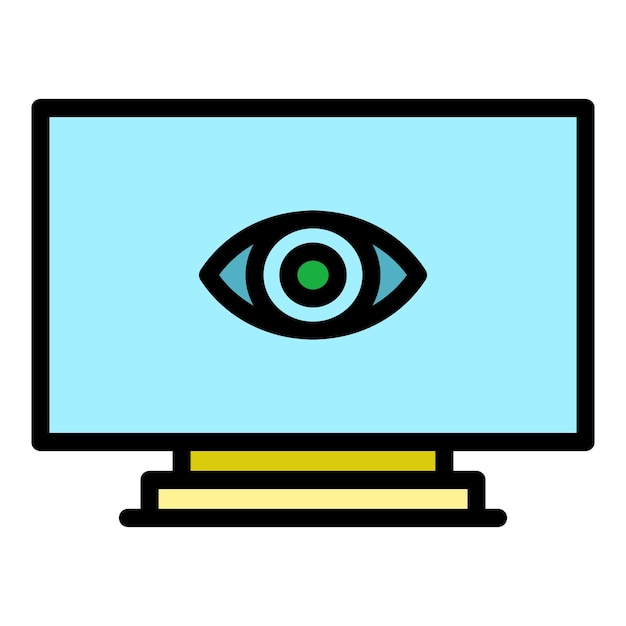 Iconica dell'occhio sul monitor Contorno dell'occhio nel monitor Vettore dell'icona colore piatto isolato