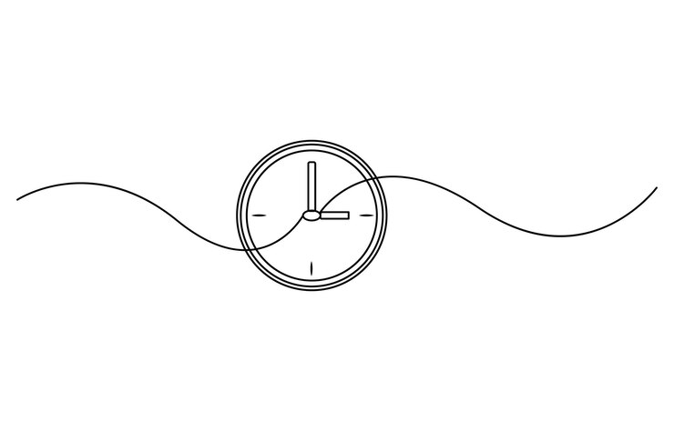 Vettore iconica dell'orologio a disegno continuo di una linea orologio sveglia continuo di una riga