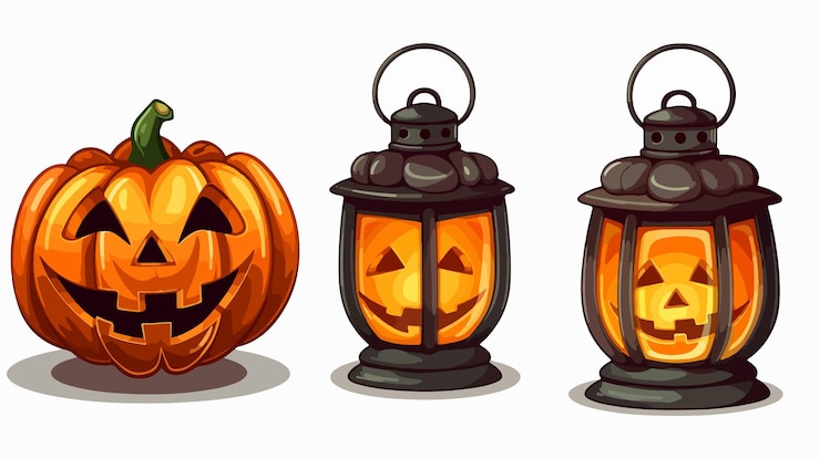 Vettore iconica della lanterna di zucca divertente di halloween