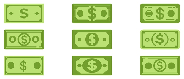 Iconica di carta dollaro colore nero e verde costo bancario marketing guadagno design