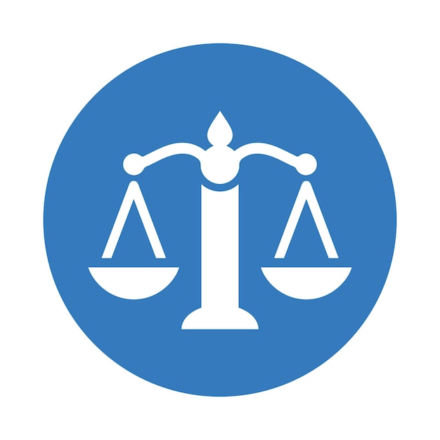 Iconica di giustizia di bilanciamento Disegno vettoriale blu