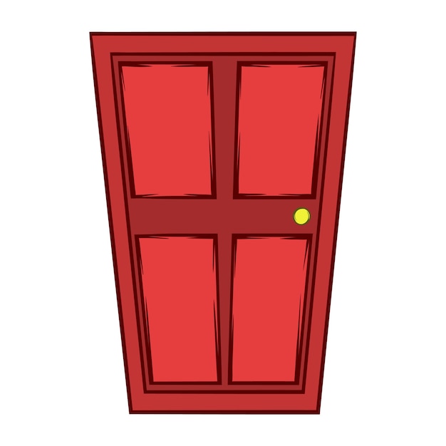 Iconica di porta di legno rossa in stile cartone animato su uno sfondo bianco