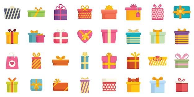 Iconica di scatola regalo vettore piatto sconto sul pacchetto nastro