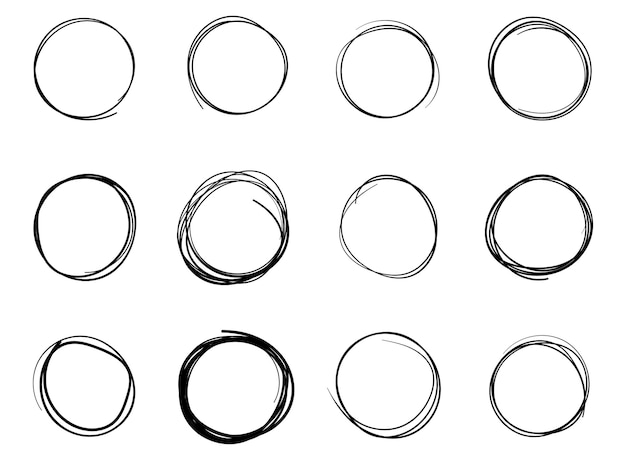 Iconica di schizzo a linea circolare in stile disegnato a mano Illustrazione vettoriale circolare scarabocchiata su sfondo isolato Segno aziendale a matita o penna a bolla