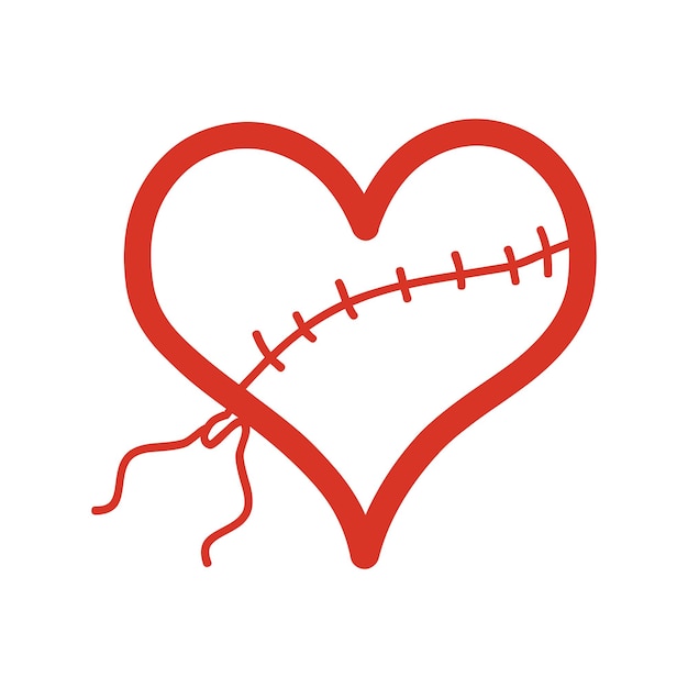 Iconica di un cuore rosso con un filo cucito