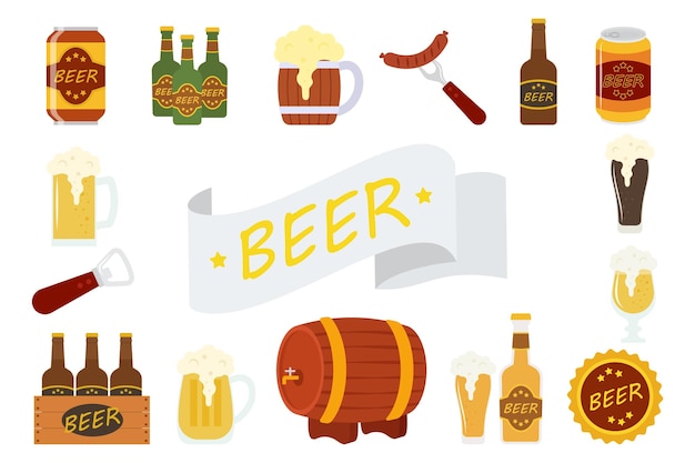 Iconica o segno di birra fredda Illustrazione di birra piatta vettoriale isolata su sfondo bianco Bevanda alcolica